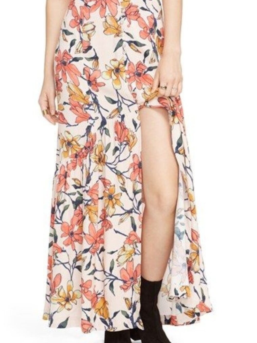 Free People Smooth Sailing Pink Floral Button Front Maxi Skirt Size 2